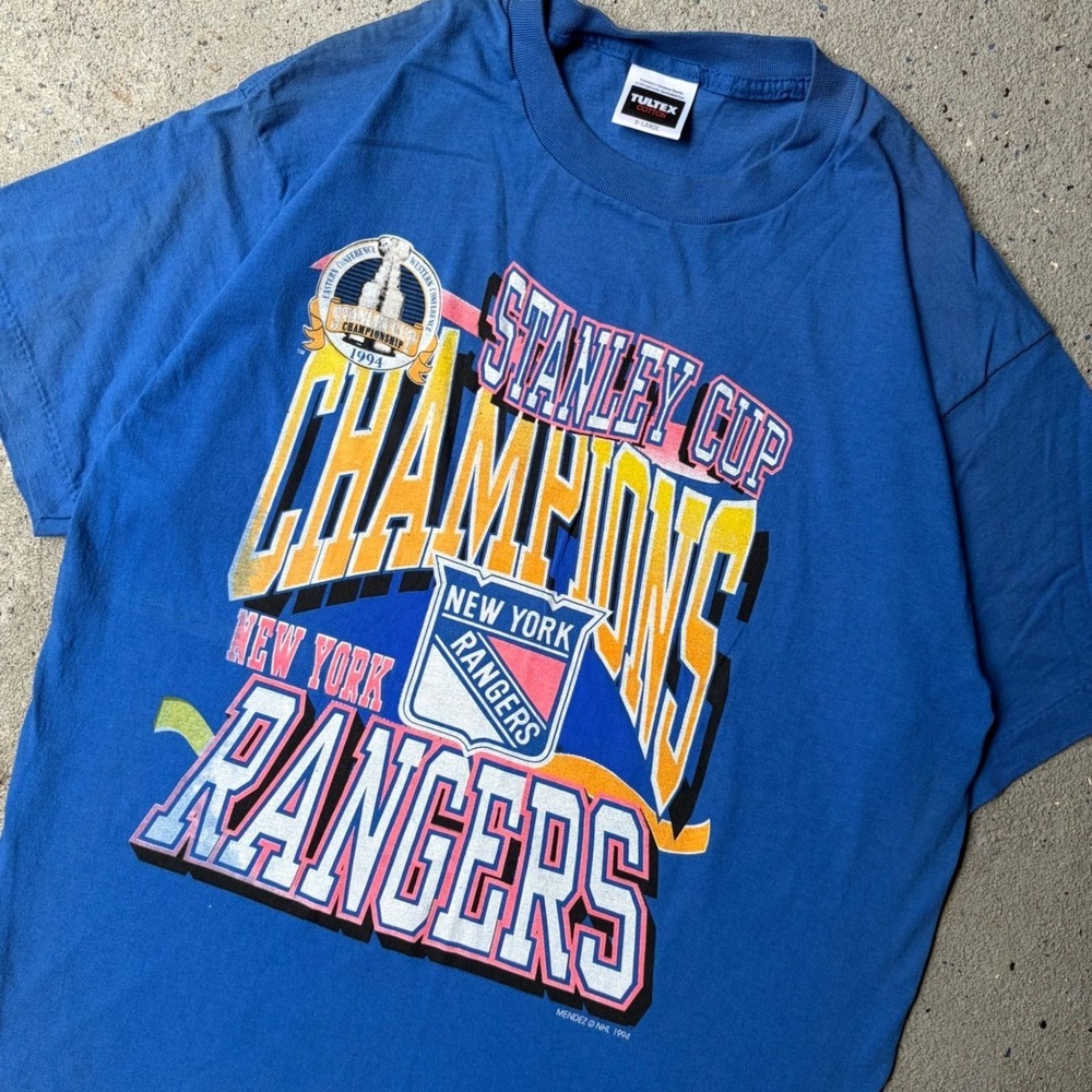 Vintage 1994 New York Rangers Stanley Cup Champions T-Shirt Tultex XL Blue NHL
